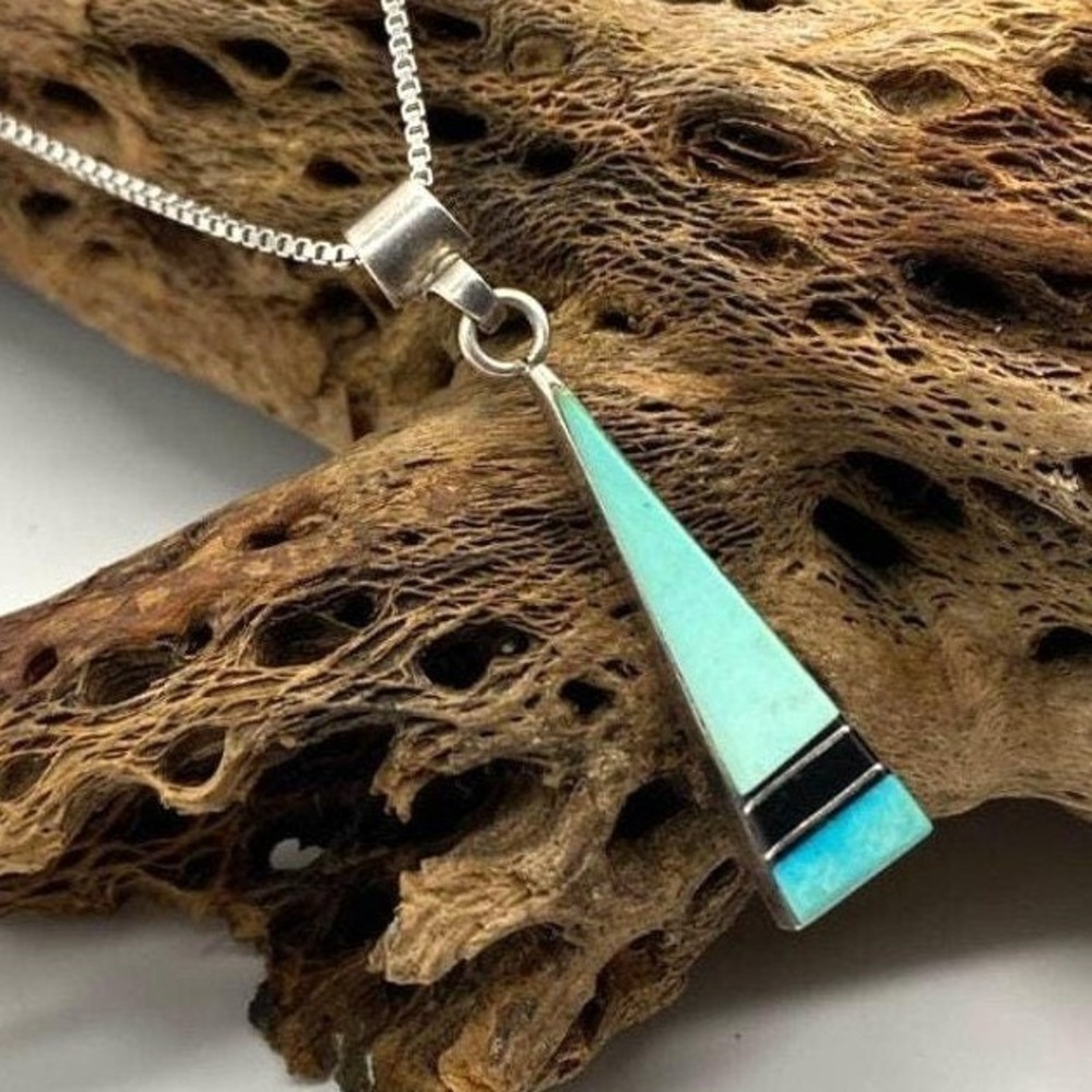Sterling Turquoise Triangle pendant necklace Marilyn Yazzie‎ signed